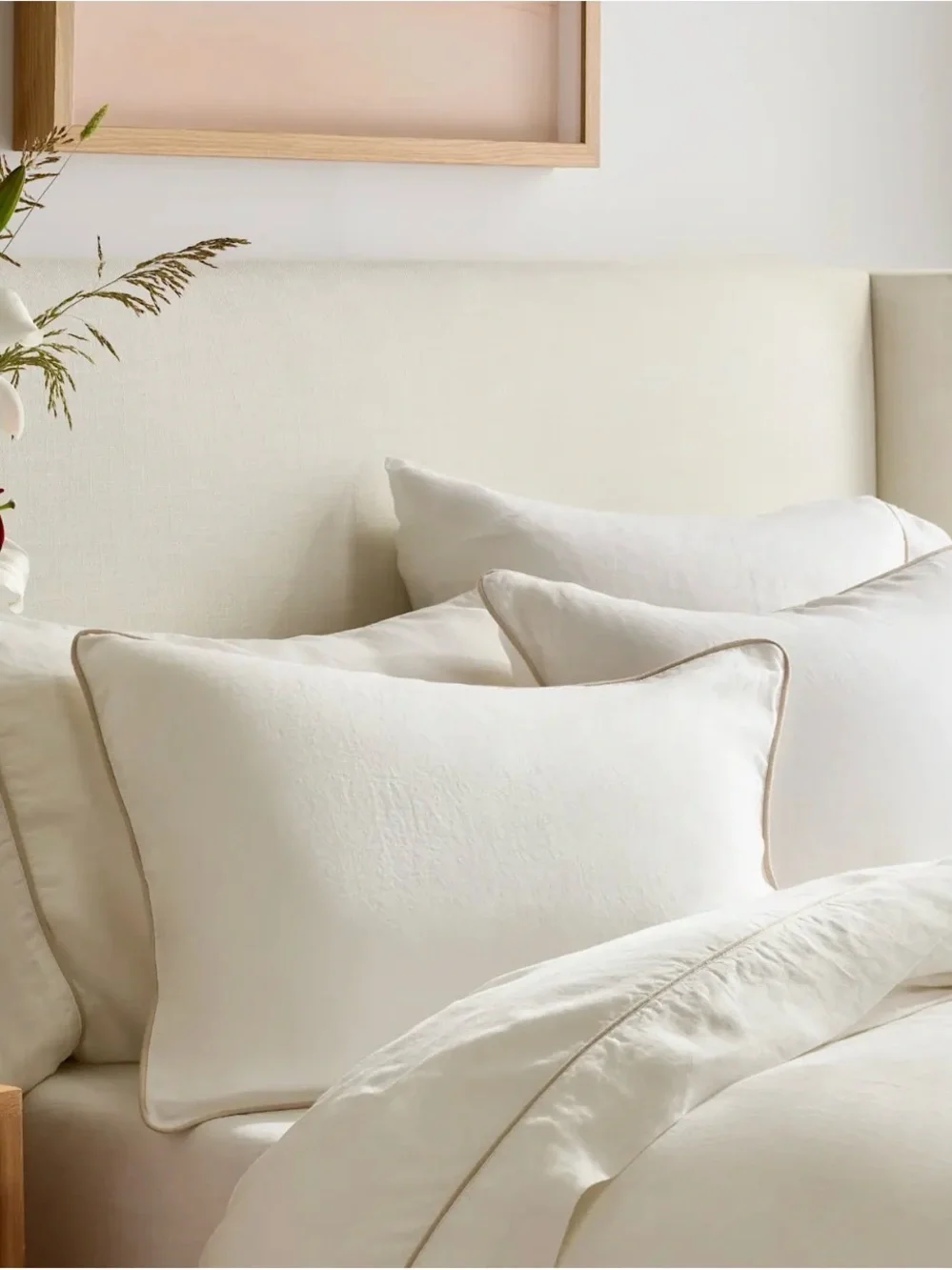 Linen White & Toffee Piped King Sham Set - Retail $50